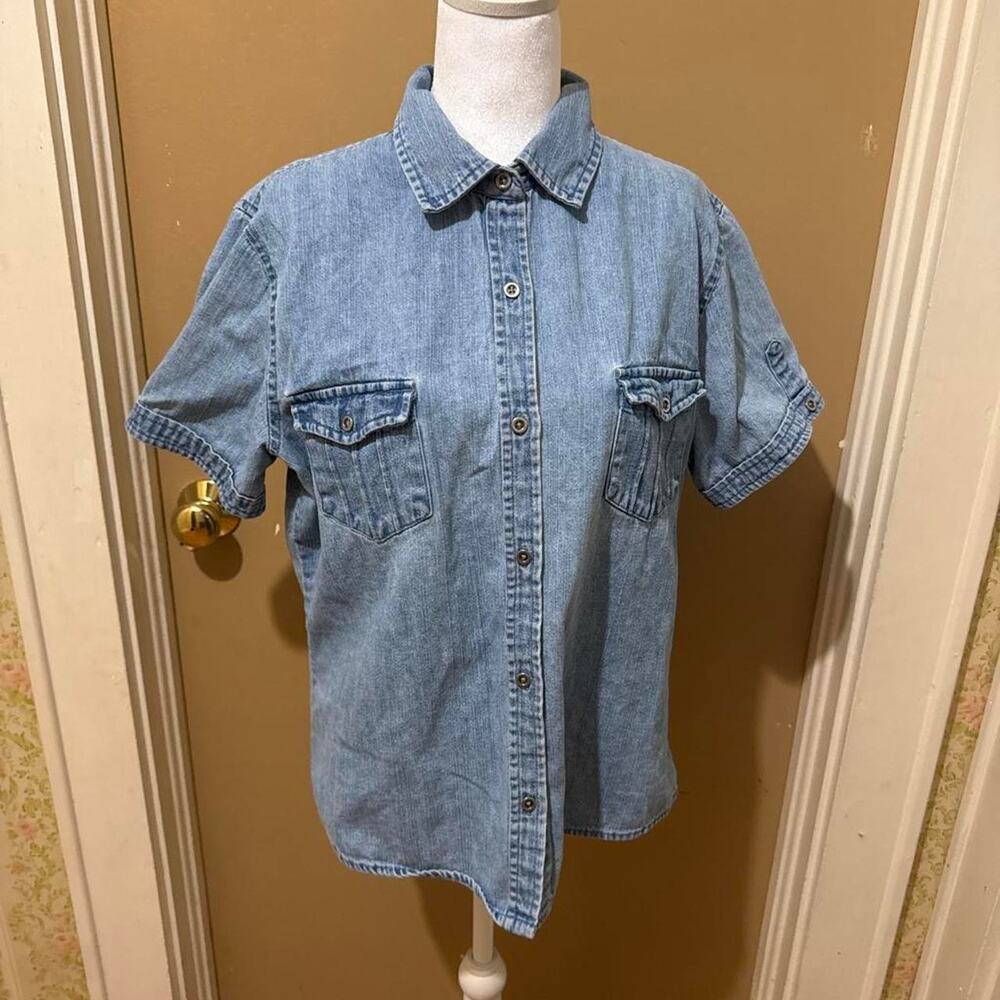 Blue denim button up shirt